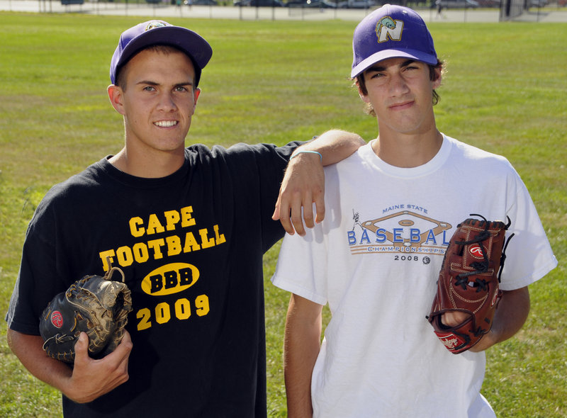Kyle Danielson and Cam Brown of Cape Elizabeth were searching for a place to play Legion baseball and got one with Nova Seafood, which qualified for the state tourney.