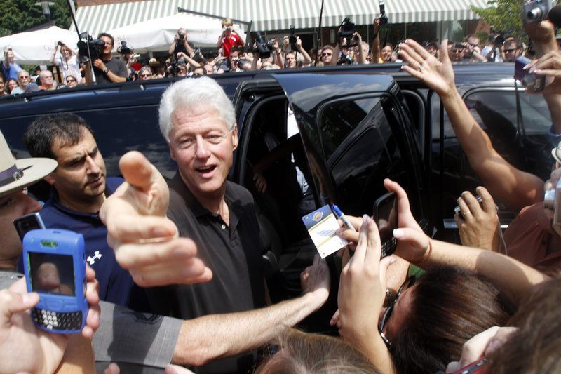 Former president Bill Clinton greets well wishers in Rhinebeck, N.Y., on Friday.