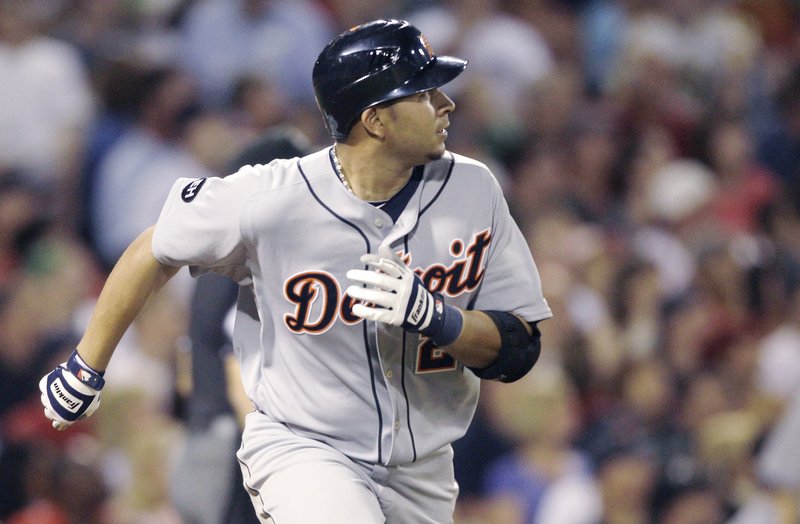 Jhonny Peralta of the Detroit Tigers watches the flight of one of his two home runs Friday night in a 6-5 victory against the Boston Red Sox. Peralta was traded Wednesday to the Tigers.