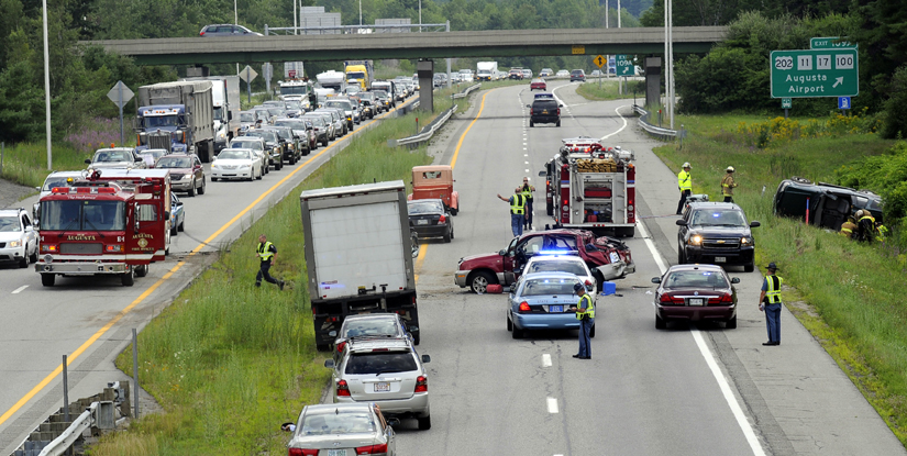 Traffic was brought to a standstill this afternoon as rescuers tended to the injured in a three-vehicle accident on Interstate 95 in Augusta at approximately 2:30 p.m.