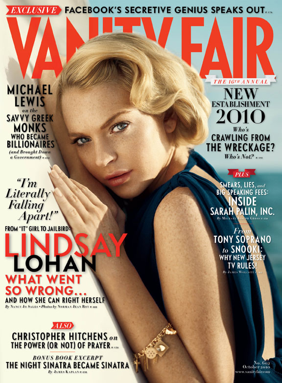 Actress Lindsay Lohan is shown on the cover of the October 2010 issue of Vanity Fair.