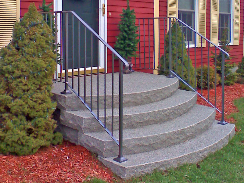 The Step Guys in Alfred made these steps of precast concrete to look like real granite slabs. Concrete, stone and brick steps are usually found to be more durable than wood steps.