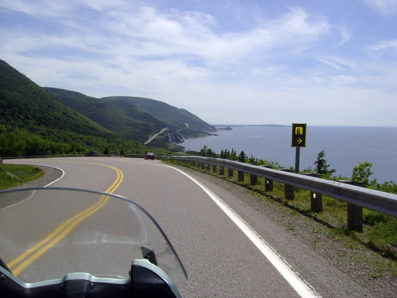 The road along the eastern edge of Cape Breton is a highlight of a motorcycle tour along the Cabot Trail in Nova Scotia.