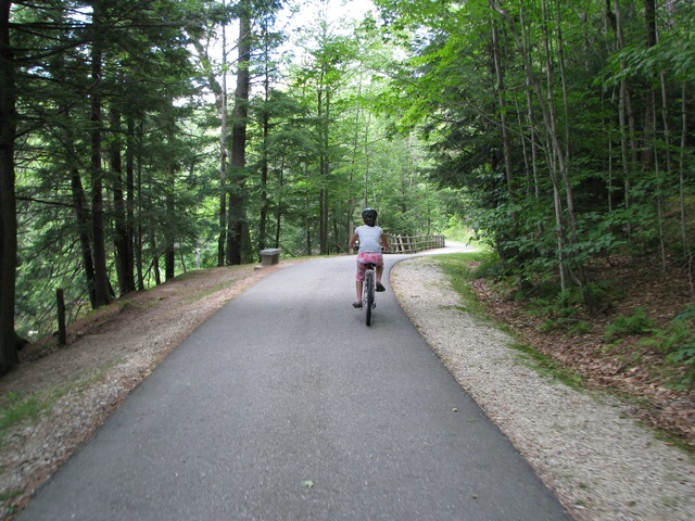The paved trail, about 4 miles round-trip, is fairly level with a couple of small hills.