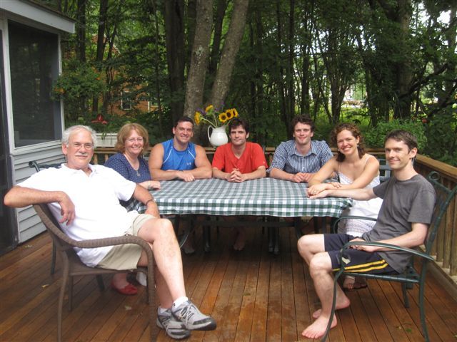 The Butterworth clan gathers on the deck of their empty nest the day after Andy and Linda’s wedding. They are, from left, Frank, Debbie, Jeff, Tim, Jonathan, Linda and Andy.