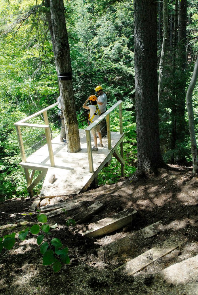 Newly built ramps at Sunday River provide landing spots for zip line riders.