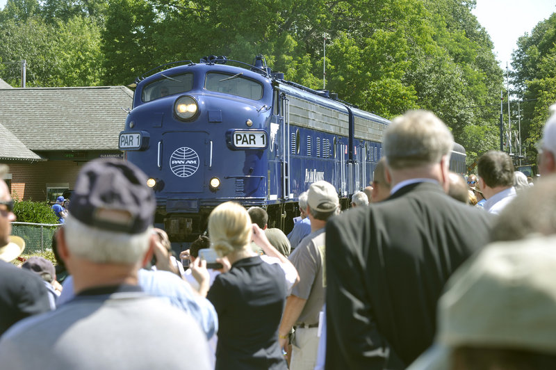 Pan Am Railways president David Fink and guests traveled from Brunswick to Freeport in the vintage business car, which was manufactured in 1916 and renovated in the 1950s.