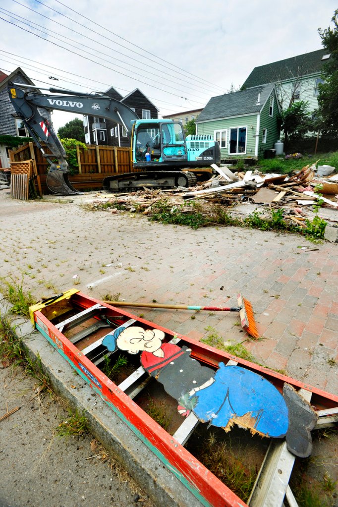 A plywood cutout of the cartoon character is all that remains of the former Popeye’s Ice House bar in Portland on Tuesday. The owners had closed the tavern in 2008.