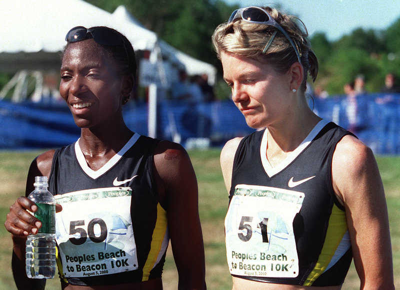 One runner was smiling and the other ... it wasn't a time for smiles. In August 2000, Catherine Ndereba, left, won the closest and most controversial TD Bank Beach to Beacon, beating Libbie Hickman, right, when Hickman pulled up at the ceremonial, not actual, finish line.