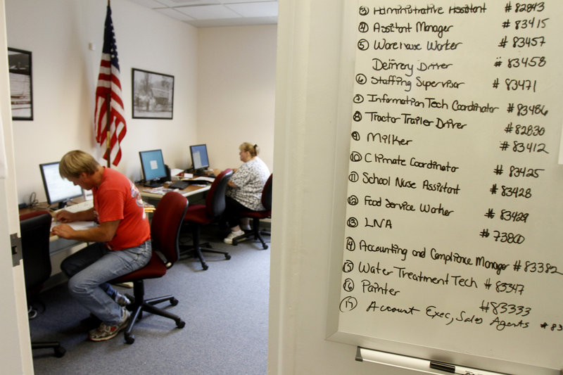 A list of job openings is seen on the wall at the Vermont Department of Labor Resource Center in Barre, Vt., on Thursday. The U.S. jobless rate remained at 9.5 percent for July.