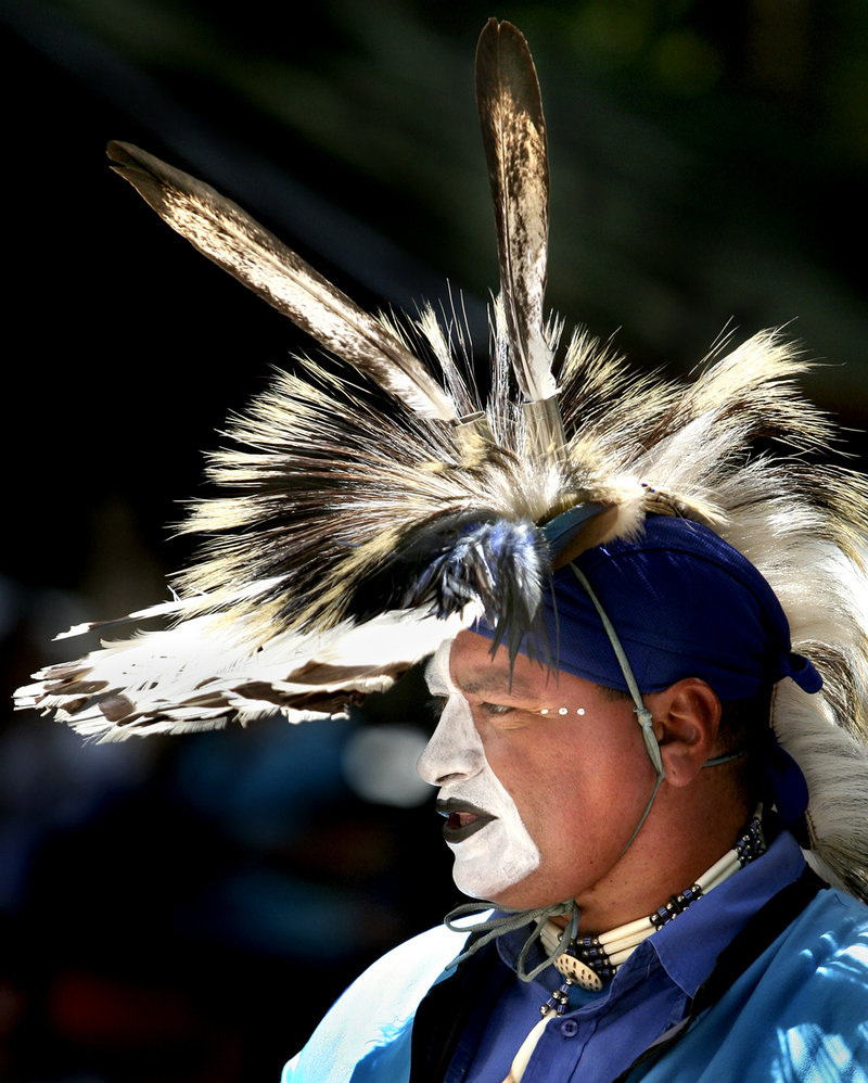 Don Barnaby of Listuguj, Quebec, a member of the Mi'gmaq First Nation, shows his colors at the Honor the Animals Native American Powwow at Maine Wildlife Park in Gray on Saturday.