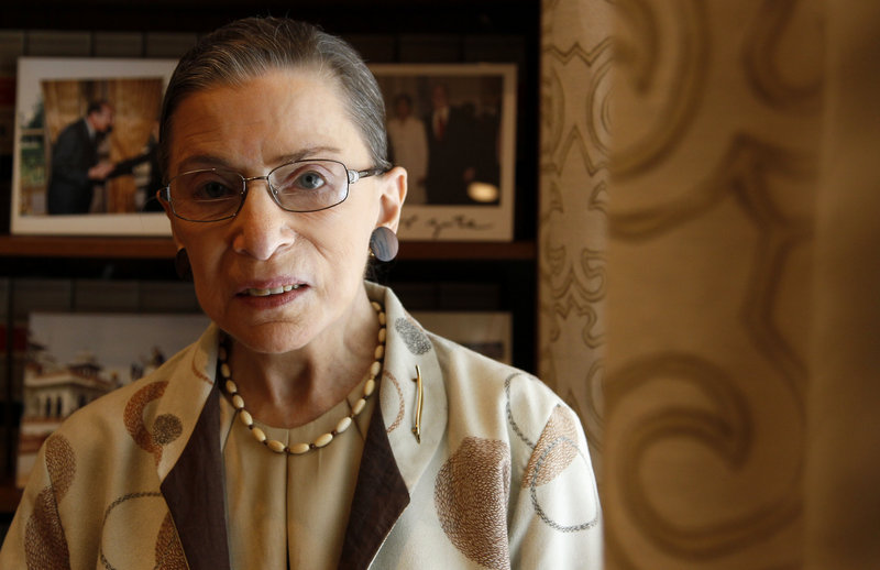Supreme Court Justice Ruth Bader Ginsburg, photographed in her chambers in Washington, says female justices “do bring to the table the experience of growing up as girls and women.”