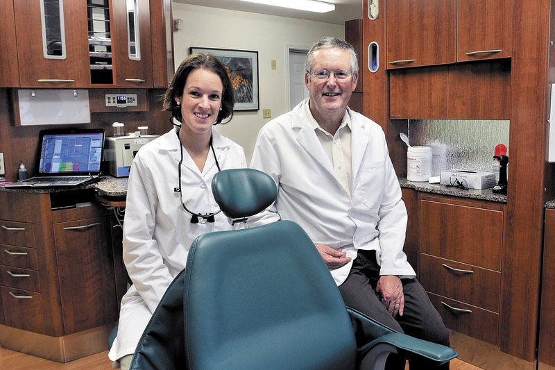 Abigail Manter, 27, and her father, George, 60, are partners at Silver Street Dentistry in Waterville. Men still make up the majority of Maine dentists, but that’s because most of the practitioners earned their degrees when few women saw the field as a viable career option.