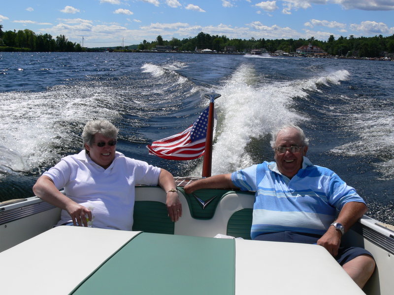 Visiting from Aroostook County, Nancy and Paul Michaud enjoy a ride in a 1956 Century Coronado.