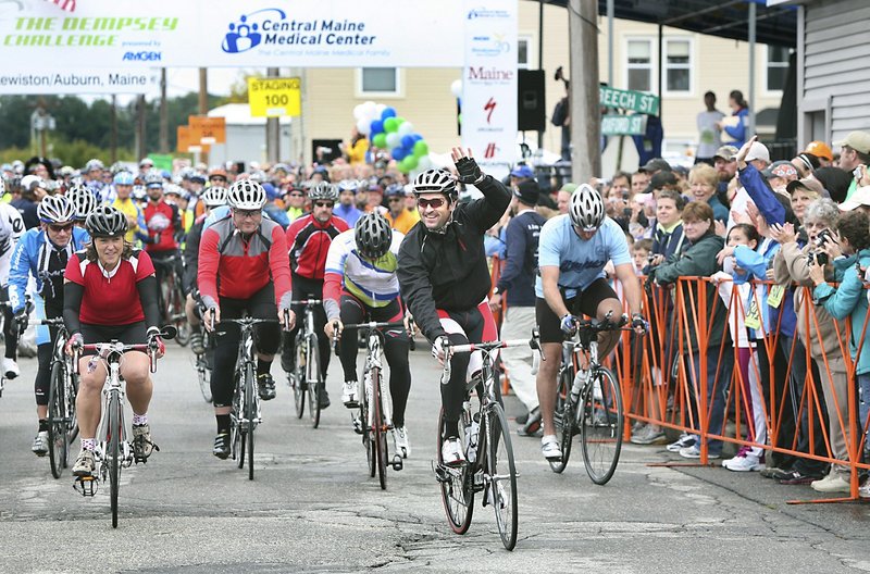 Patrick Dempsey leads the pack at the start of the Dempsey Challenge last October in Lewiston. This year’s fundraising event takes place on Oct. 2 and 3.