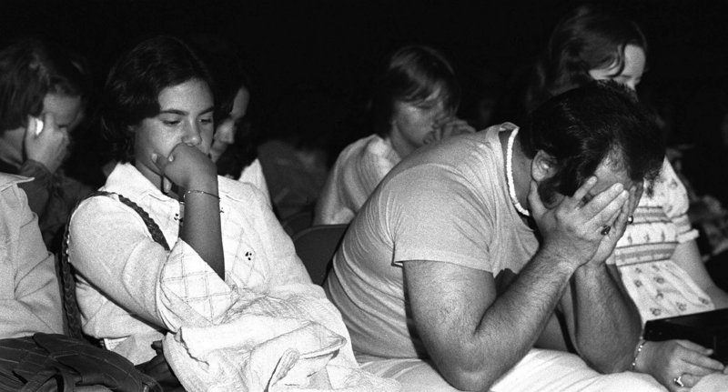 Elvis fans mourn his death at a memorial at the civic center on Aug. 18, 1977, one of the two days he was scheduled to perform in Portland.