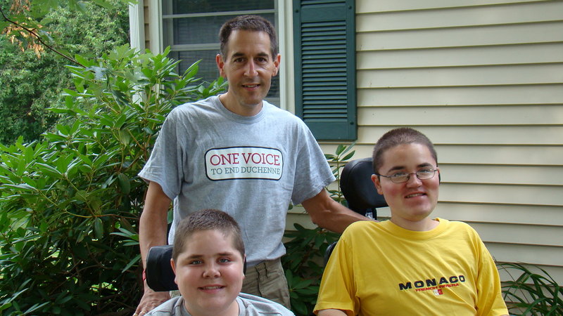 Labor Day Classic 5K Run & 2-Mile Walk co-founder Brian Denger poses with sons Patrick, left, and Matthew. Both boys are living with Duchenne muscular dystrophy, a genetic disorder that hinders muscle development.