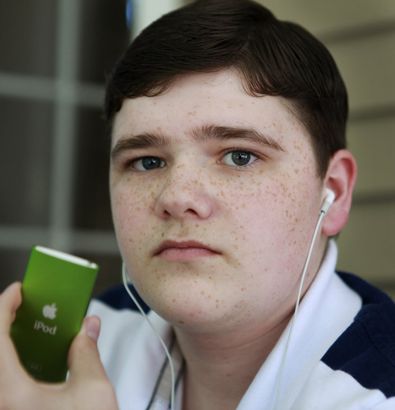 Matthew Brady, 17, of Foxborough, Mass., who has mild hearing loss, used to listen to his iPod with the volume turned up while running on a treadmill.