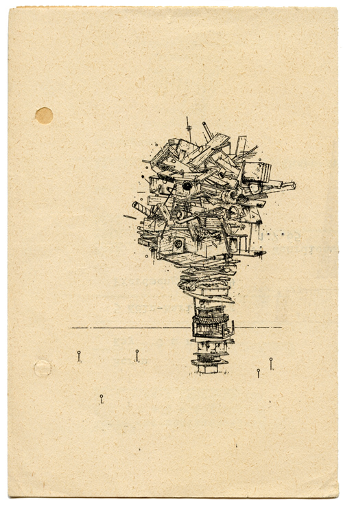 “Junk Stack” by Ethan Hayes-Chute, ink on paper, 2010