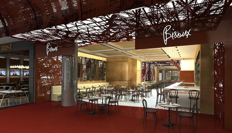 An artist’s rendering provided by ICRAVE shows Bisoux, one of the new restaurants going into the Delta Air Lines terminal at LaGuardia Airport in New York. The airline sees the airport food upgrade as beneficial to its bottom line.