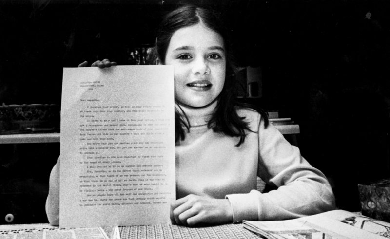 Samantha Smith holds a letter she received from Soviet Premiere Yuri Andropov in 1983 after she wrote to him about world peace.