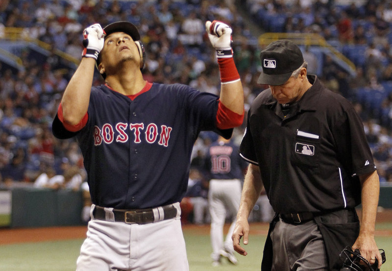 Victor Martinez was the offensive difference Friday night for the Boston Red Sox, hitting two home runs off David Price in a 3-1 victory against the Tampa Bay Rays that moved Boston within 41⁄2 games of the top.