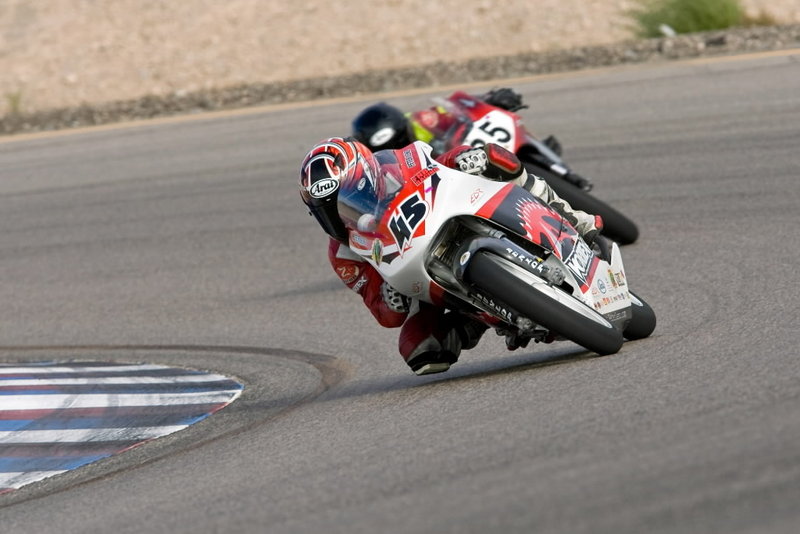 Peter Lenz (45) races his 1996 Honda RS125 at the Las Vegas Motor Speedway Classic Course in November 2008. The 13-year-old Lenz died Sunday after he fell off his motorcycle and was run over by a 12-year-old motorcyclist during a race at the Indianapolis Motor Speedway.