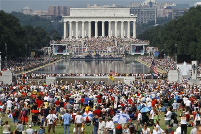 The crowd attending Saturday's "Restoring" Honor rally, organized by Glenn Beck, is seen from the base of the Washington Monument in Washington.