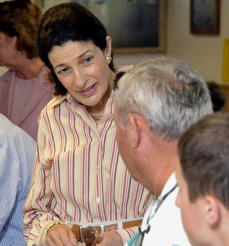 U.S. Sen. Olympia Snowe speaks with patrons at Becky's Diner in Portland last month. The Maine Republican has developed a reputation for moderation as she influences congressional legislation.
