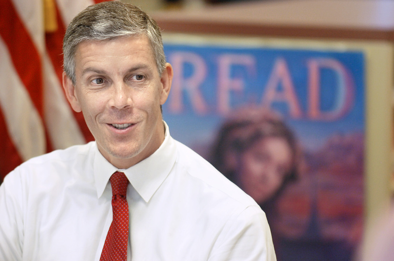 U.S. Secretary of Education Arne Duncan visits King Middle School in Portland on Tuesday afternoon. Some see Duncan's programs as anti-teacher, but they are not.