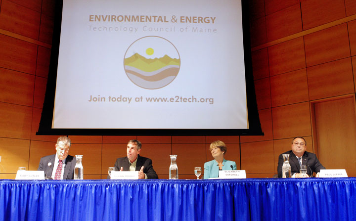 Gubernatorial candidates Eliot Cutler, Shawn Moody, Libby Mitchell and Paul LePage attend a debate this morning at the University of Southern Maine in Portland. The debate, which focused on environmental and energy issues, was sponsored by the Technology Council of Maine.