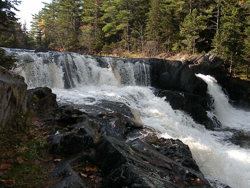 Grand Pitch Falls provide a highlight of the walk from Webster Lake to Matagamon Lake, paralleling Webster Stream, in the Scientific Forest Management Area of northern Baxter State Park.