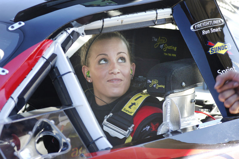 Katie Hagar is filmed in Charlotte, N.C., for a new NASCAR reality show. She got her start at Beech Ridge Motor Speedway in Scarborough.