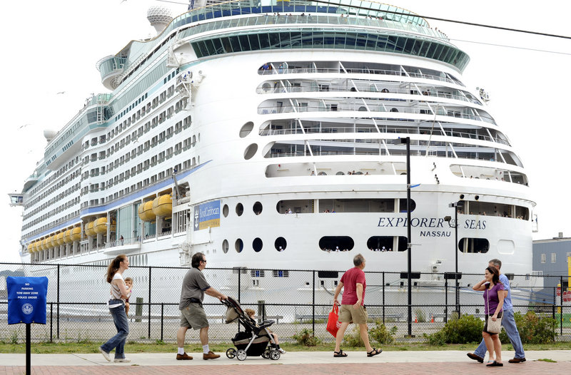 The Explorer of the Seas docked at the Maine State Pier in Portland on Friday to escape the approaching Hurricane Earl. The ship, with 3,100 passengers and 1,200 crew members, stayed overnight and was expected to leave Portland Harbor this evening.