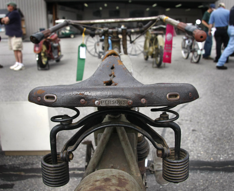 A view from the seat of a 1913 Excelsior motorcycle owned by Pete and Dave Bergeron of Poland.