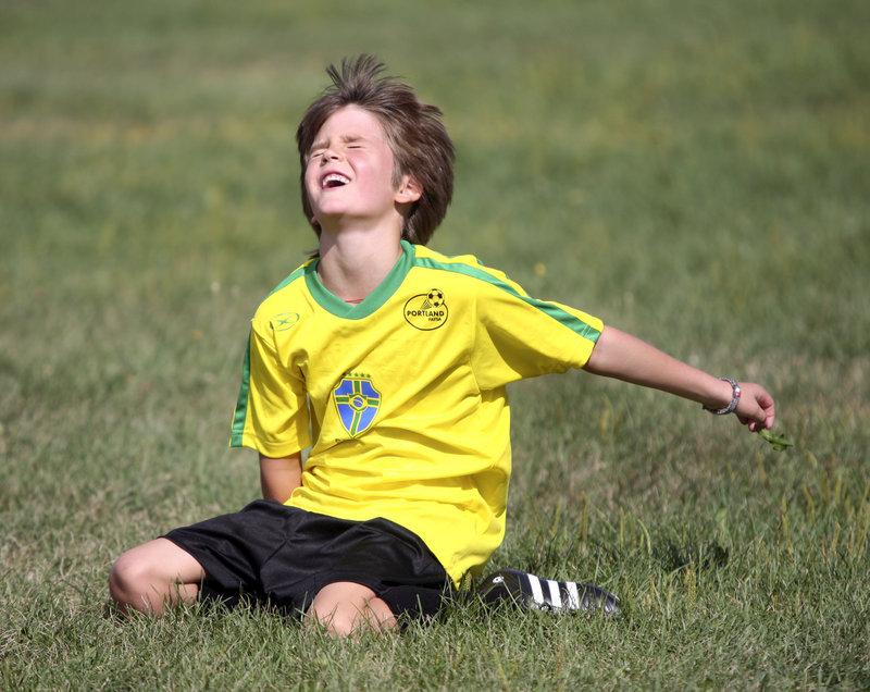 Aidan Kieffer of Team Brazil reacts after missing a shot on goal during his U8 match with England. PAYSA recreational division teams are grouped by gender and age and play about six games each fall.