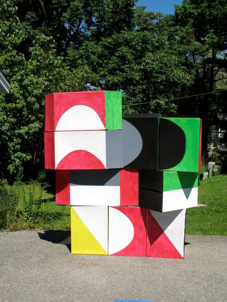 Space alums Matt Phillips and Meghan Brady have created a modular street mural of 20-plus cardboard boxes in bold, geometric patterns. Move them around and see what looks cool.