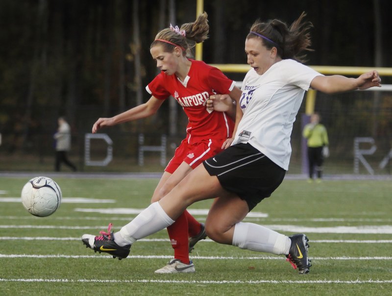 Taylor Littlefield of Sanford, left, is just a sophomore, but last year as a freshman led her team in scoring with eight goals and six assists in the regular season.