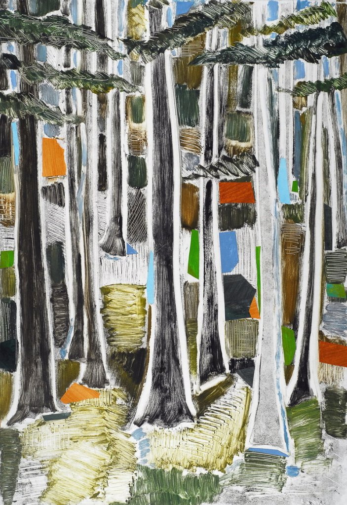 Robin Brooks’ “Woods Variation #2,” monotype with chine colle