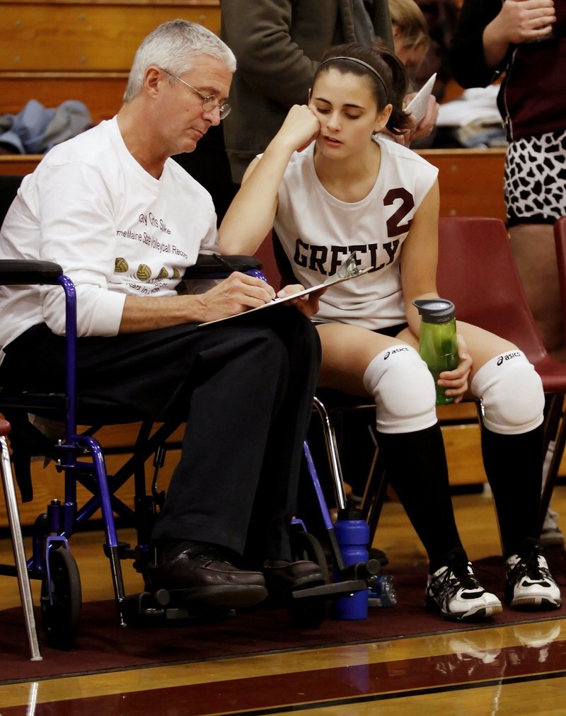 Bruce Churchill decided to step away from his obstetrics practice as he deals with Lou Gehrig's disease, but he's continuing to help coach the Greely volleyball team.