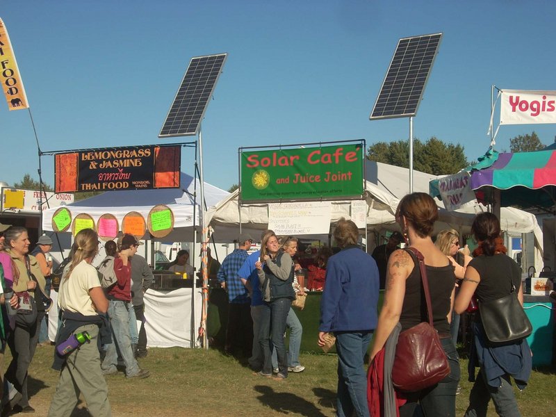 Among the more than 60 food vendors at this year's Common Ground Country Fair will be, both pictured here, Lemongrass & Jasmine Thai Food, serving stir fries, and Solar Cafe, serving smoothies, vegetable juices, tofu scrambles and quesadillas, all prepared using solar power.