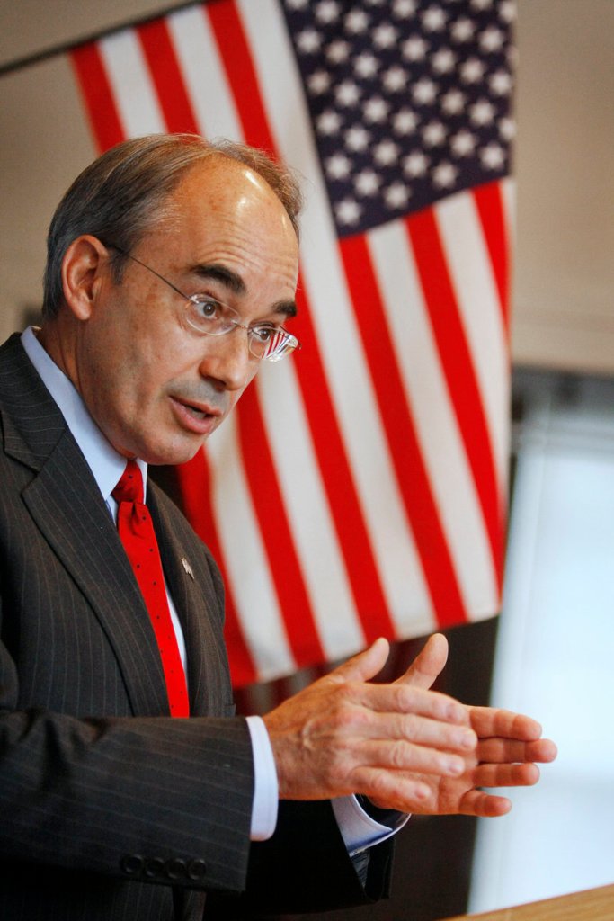 Bruce Poliquin, former Republican candidate for governor, speaks for Paul LePage at a Scarborough Kiwanis Club meeting Friday. Poliquin is working full time for LePage.