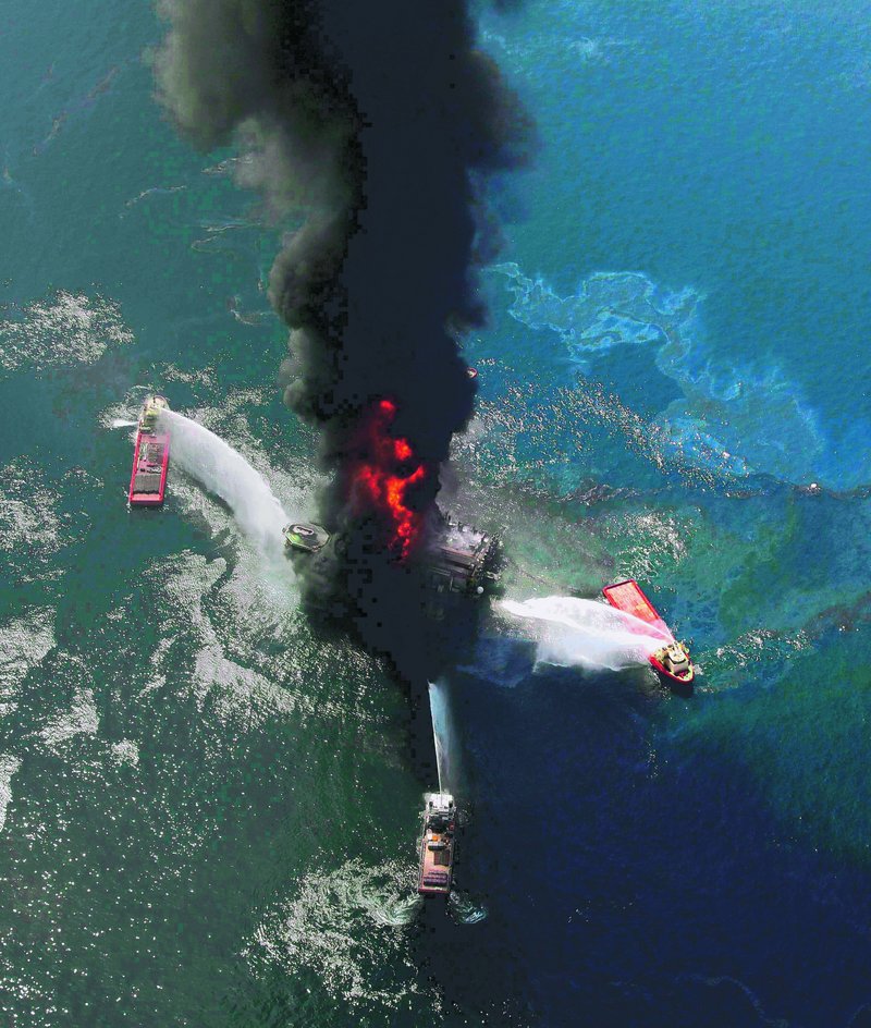 The Deepwater Horizon oil rig is seen burning in the Gulf of Mexico on April 21, a day after an explosion killed 11 workers and set off an oil spill estimated at 206 million gallons – the worst in U.S. history.