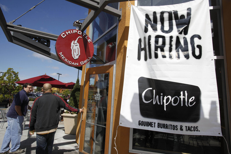 Customers enter a restaurant Tuesday in Mountain View, Calif. Northeastern states are posting job gains in areas such as finance and hotels and restaurants.