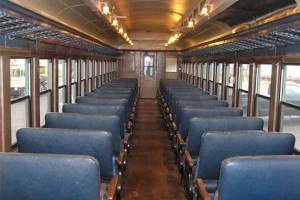 The refurbished passenger coach of the Downeast Scenic Railroad currently takes riders on about a 10-mile trip out of Ellsworth.