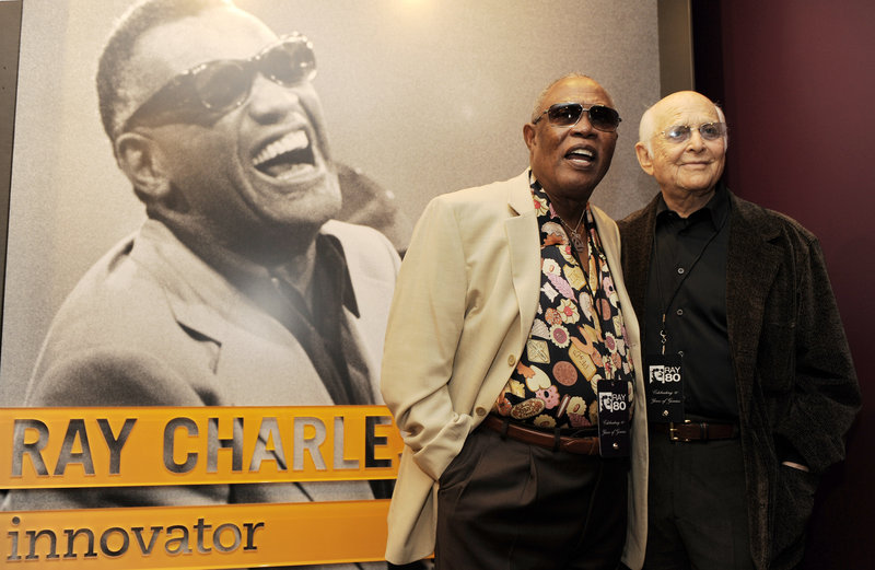 Sam Moore and Norman Lear visit the Ray Charles Memorial Library.