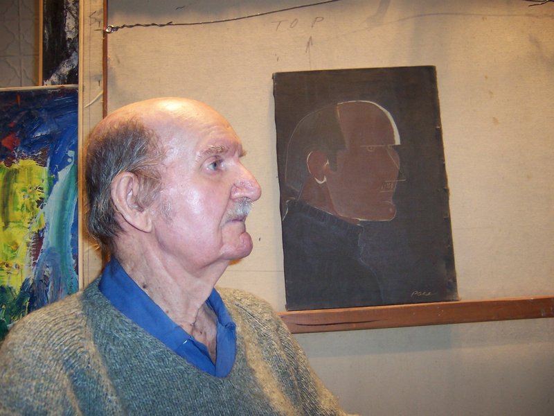 Pace, shown with a self-portrait, painted for many years in a barn studio in Stonington.