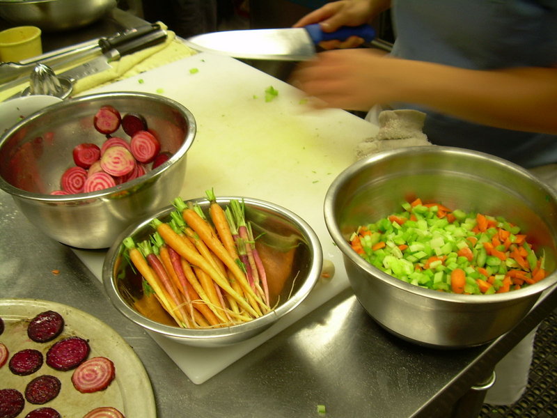 Beets, carrots and celery from Well Fed Farm are prepped for dinner at Paolina's Way.
