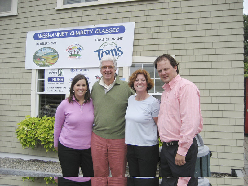 Susan Gilpatric Smart, tourney co-chair, Tom Chappell of sponsor Ramblers Way, Michele Davis, tourney co-chair, and Kirk Kimball, Webhannet head golf pro, helped raise $50,000 with the Putting Children First golf tourney Sept. 17.