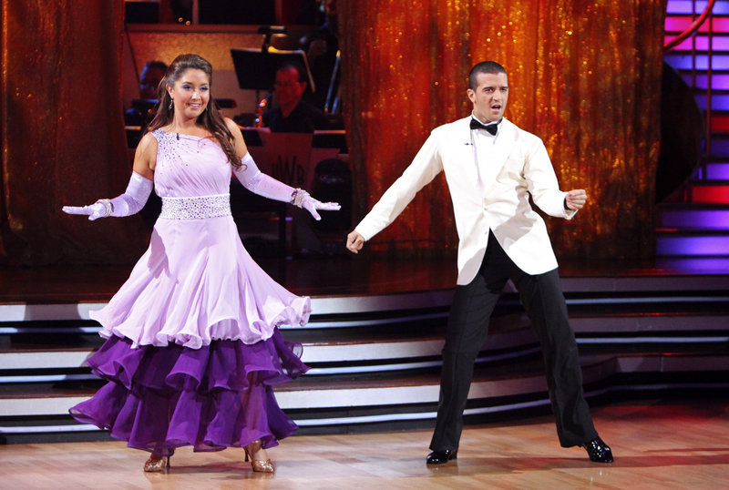 Bristol Palin and her partner, Mark Ballas, perform Monday on the celebrity dance competition series “Dancing with the Stars.” Host Tom Bergeron dismissed reports that the audience booed Sarah Palin, who watched her daughter perform.